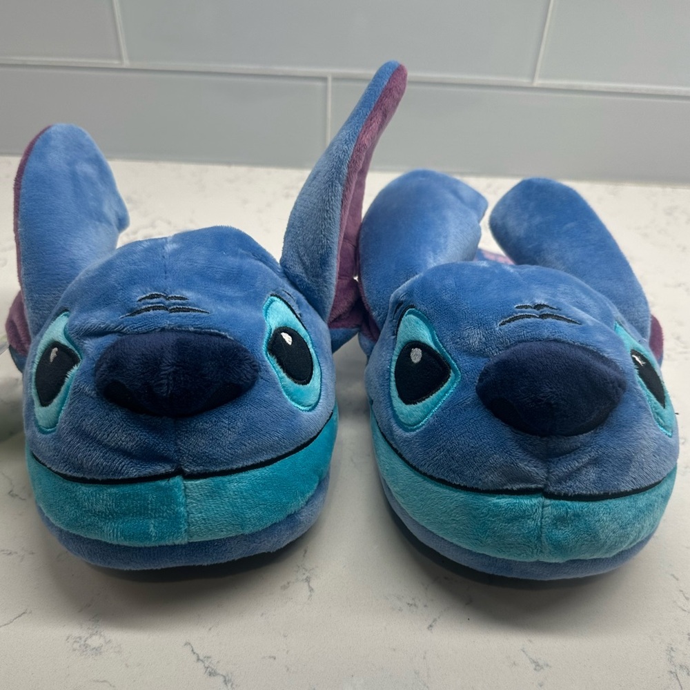 Blue Plush Stitch Kids Slippers